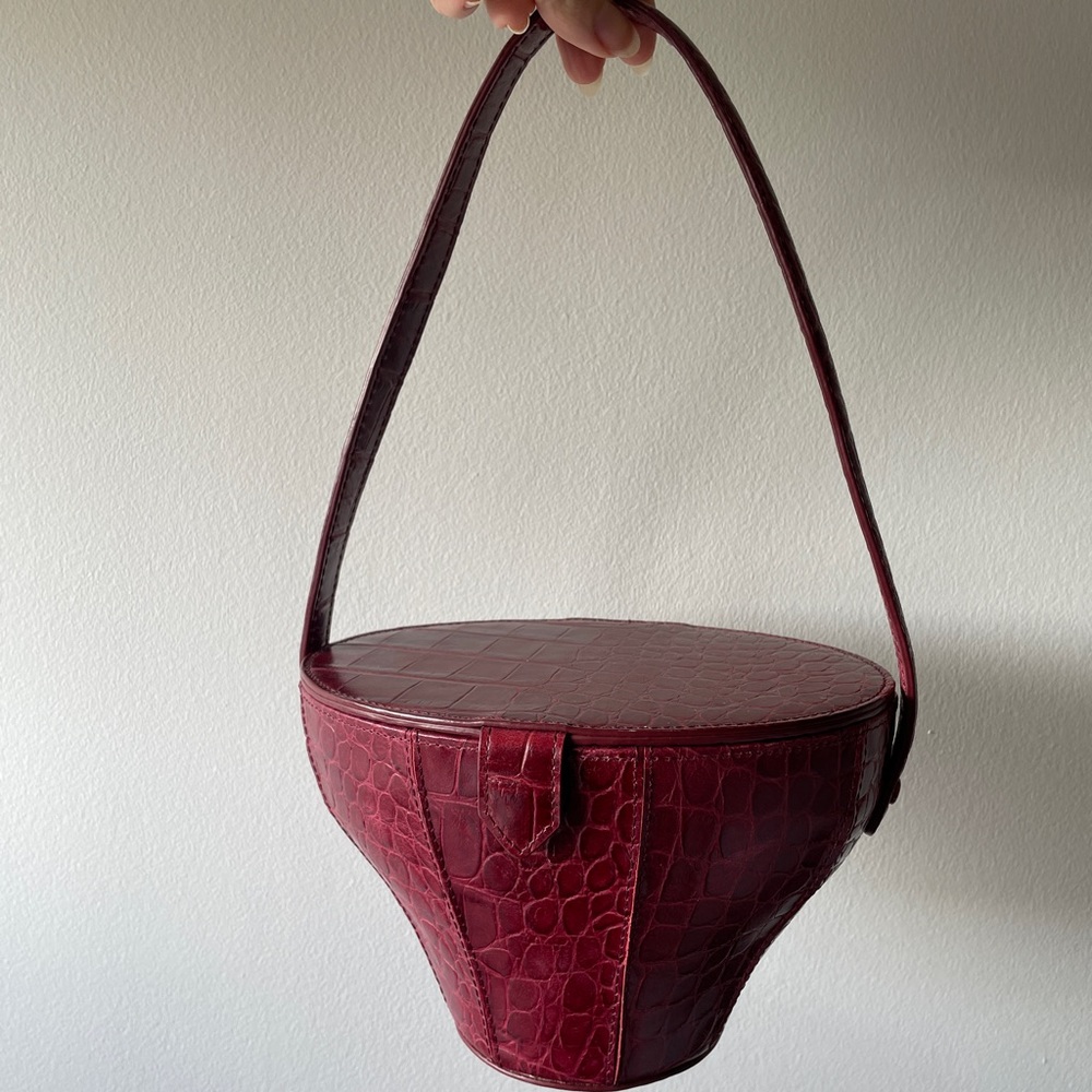 STAUD Burgundy Alice Croc-Embossed Mini Bag